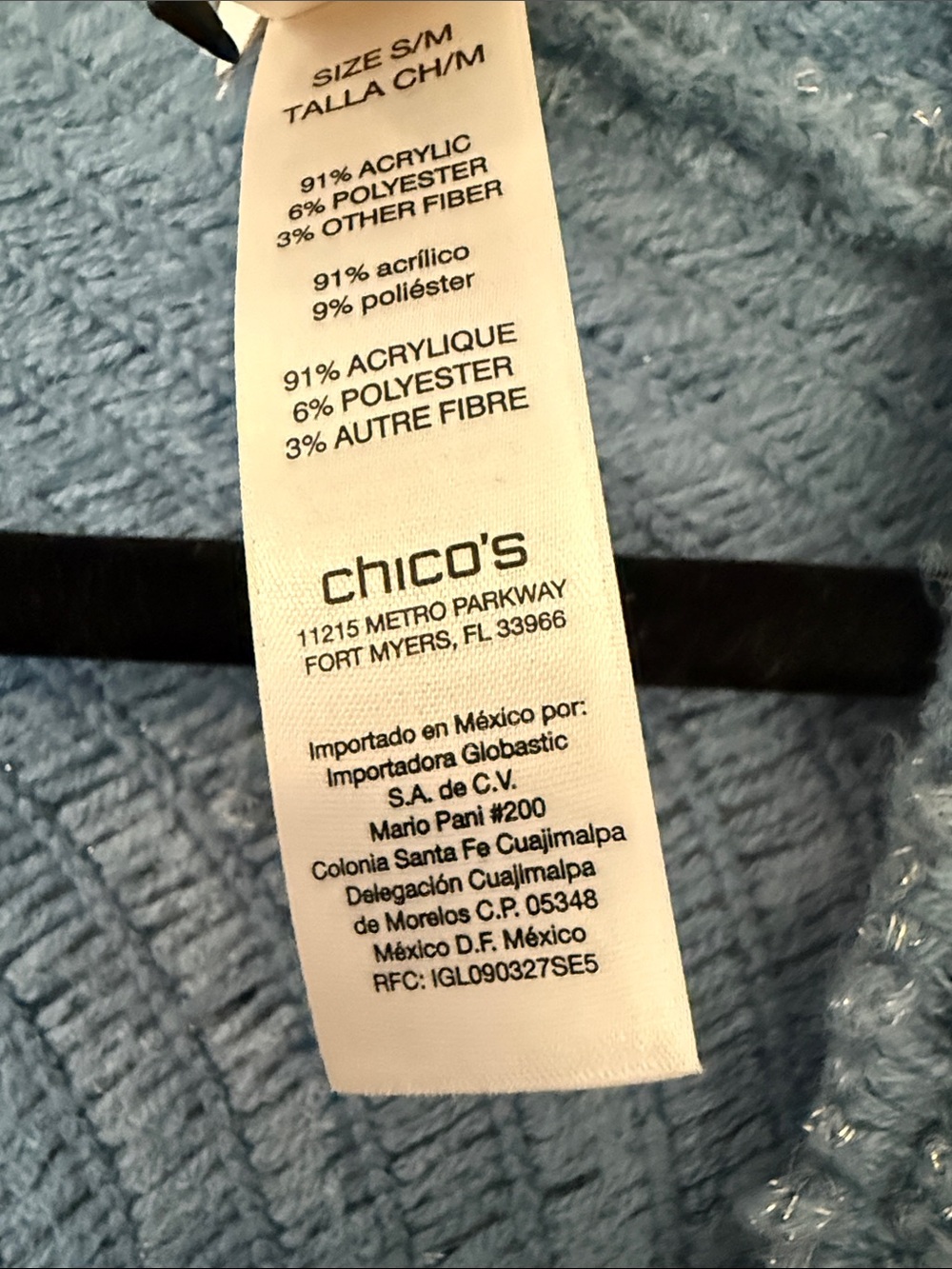 Chico's Light Blue Knit Fringe Poncho Wrap - Picture 4 of 6